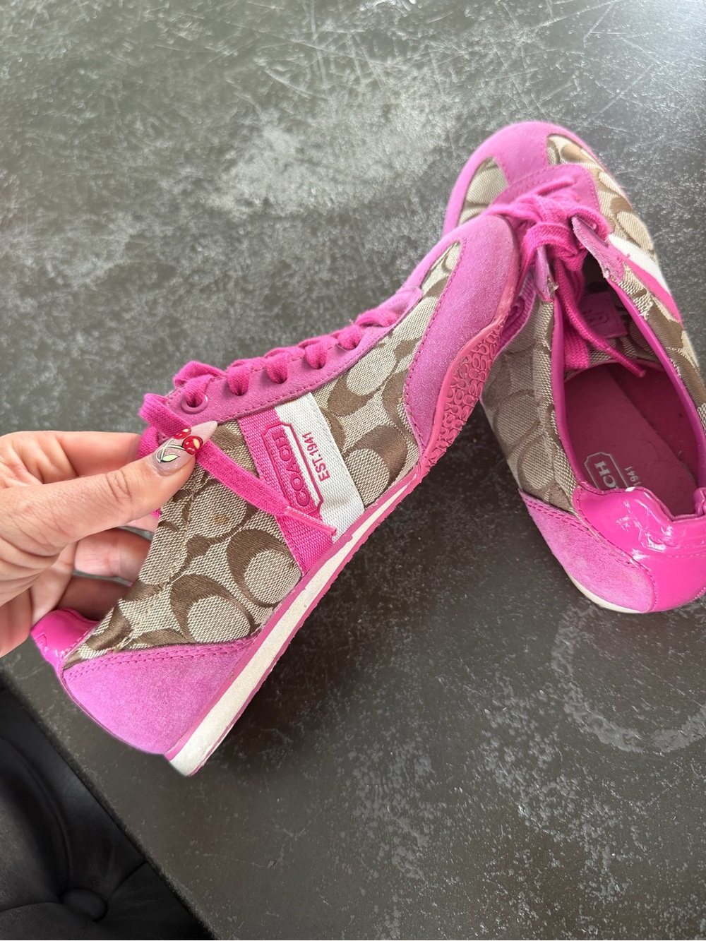Coach Pink and Brown Signature Canvas Sneakers - Picture 7 of 9
